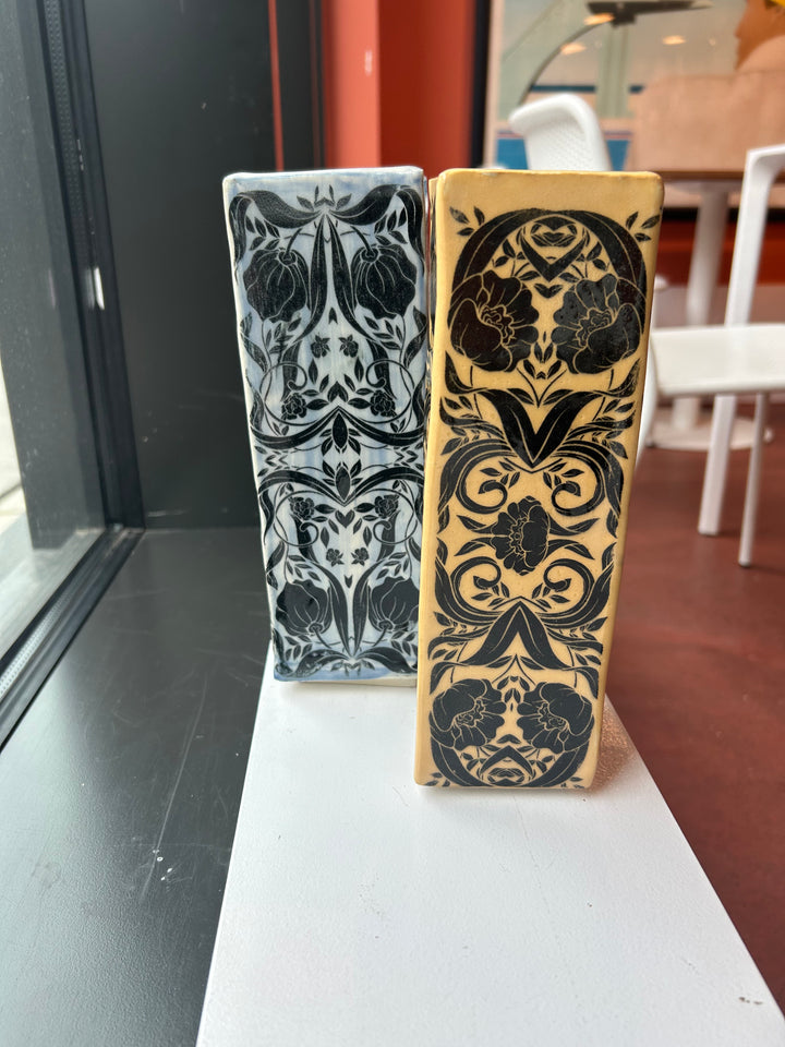 Tall Floral Ceramic Slab Vases