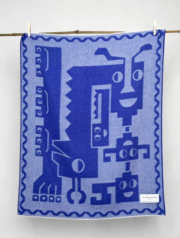 “Animals Mingling” Baby Alpaca Blanket - Blue