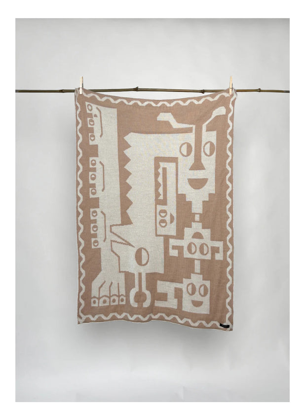 “Animals Mingling” Baby Alpaca Blanket - Natural