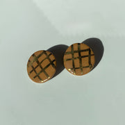 Medium Round Brown+ Gold Grid Earrings