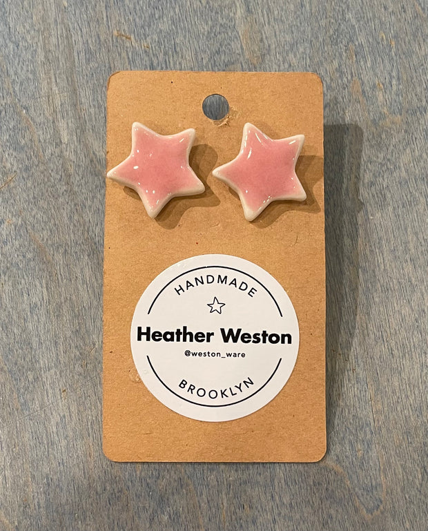 Pink star ceramic earrings