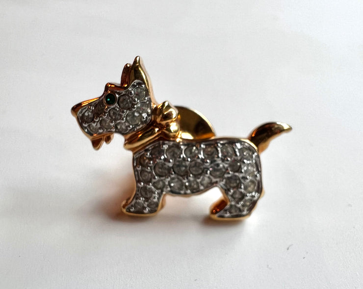 Vintage brooch pin tiny scottie rhinestones
