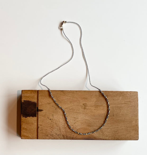 Clear seed with gold vermeil and mystic labradorite bead necklace