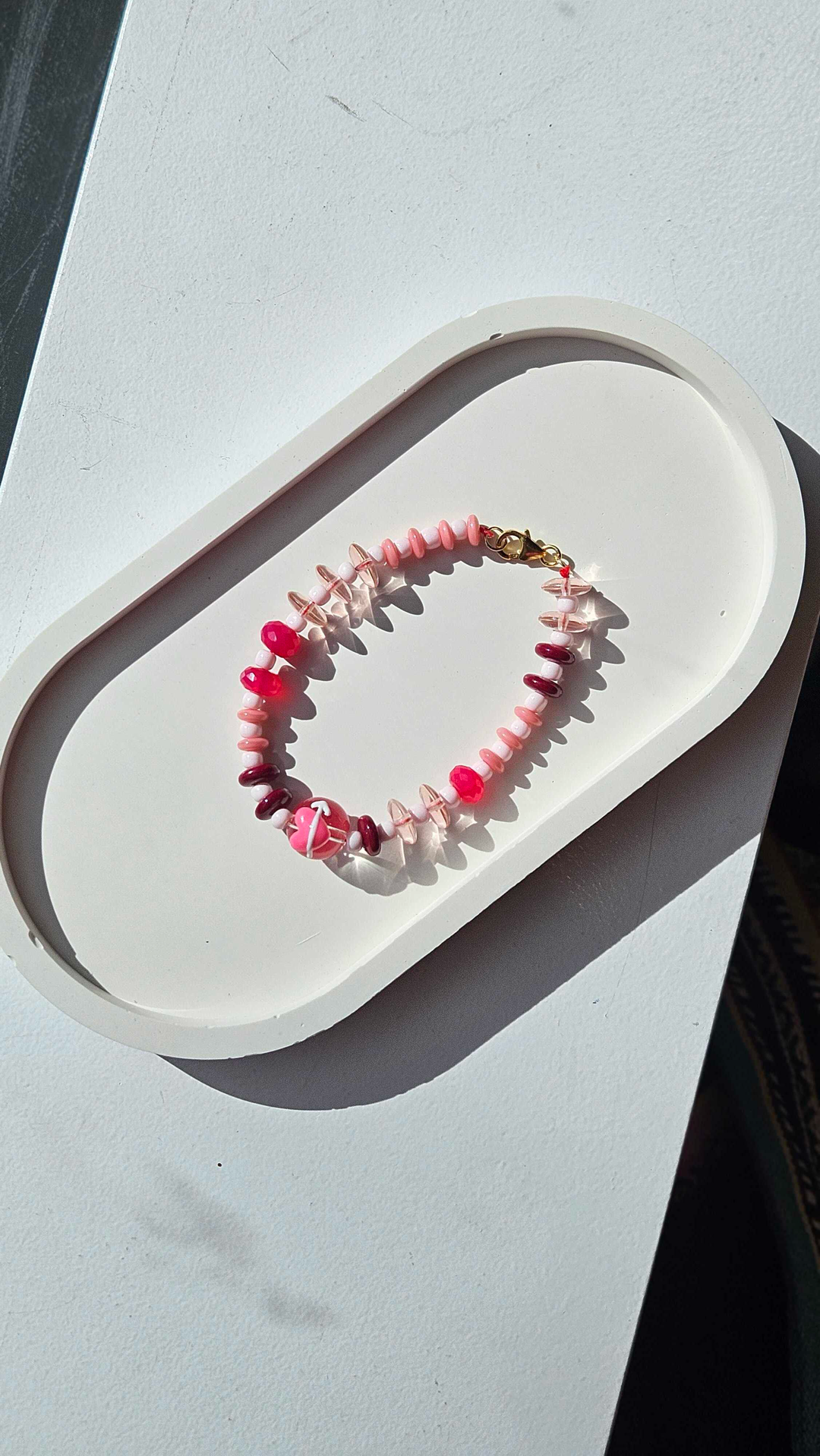 Pink Seed with Heart Bead & Pink Faceted Chalcedony Beads Bracelet no.22