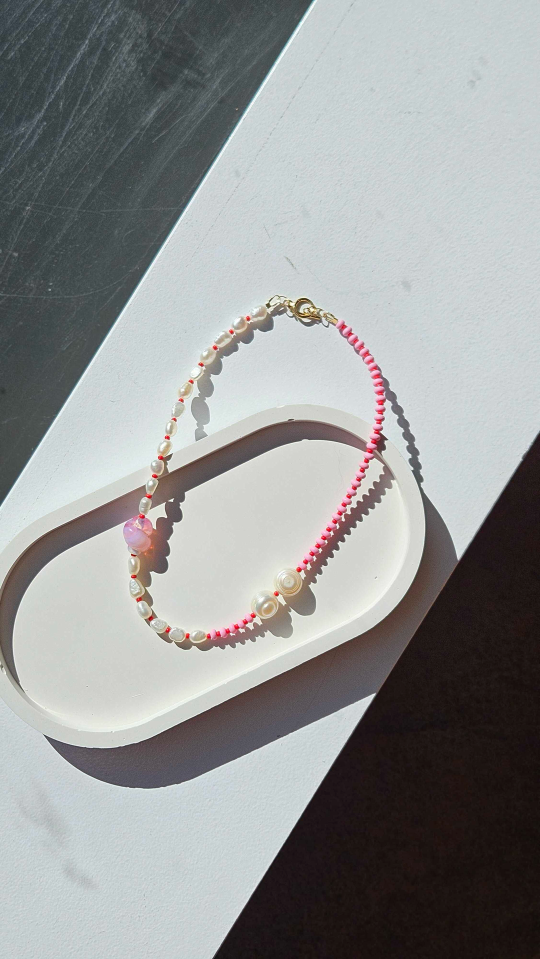 Pale Pink Seed with Japenese Rice Pearls & Murano Glass Necklace