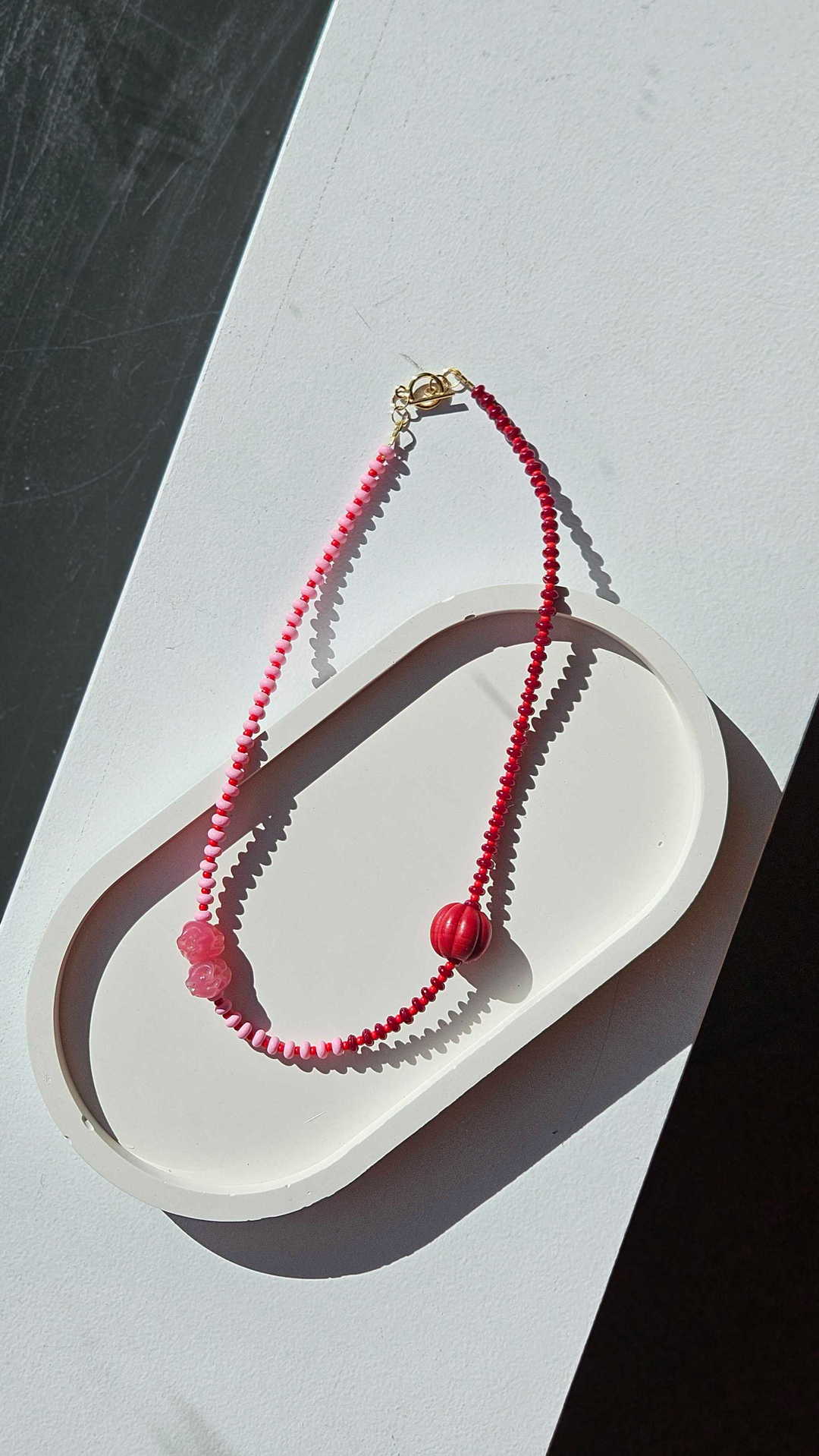 Pink & Red Seed with Vintage Murano Glass Necklace