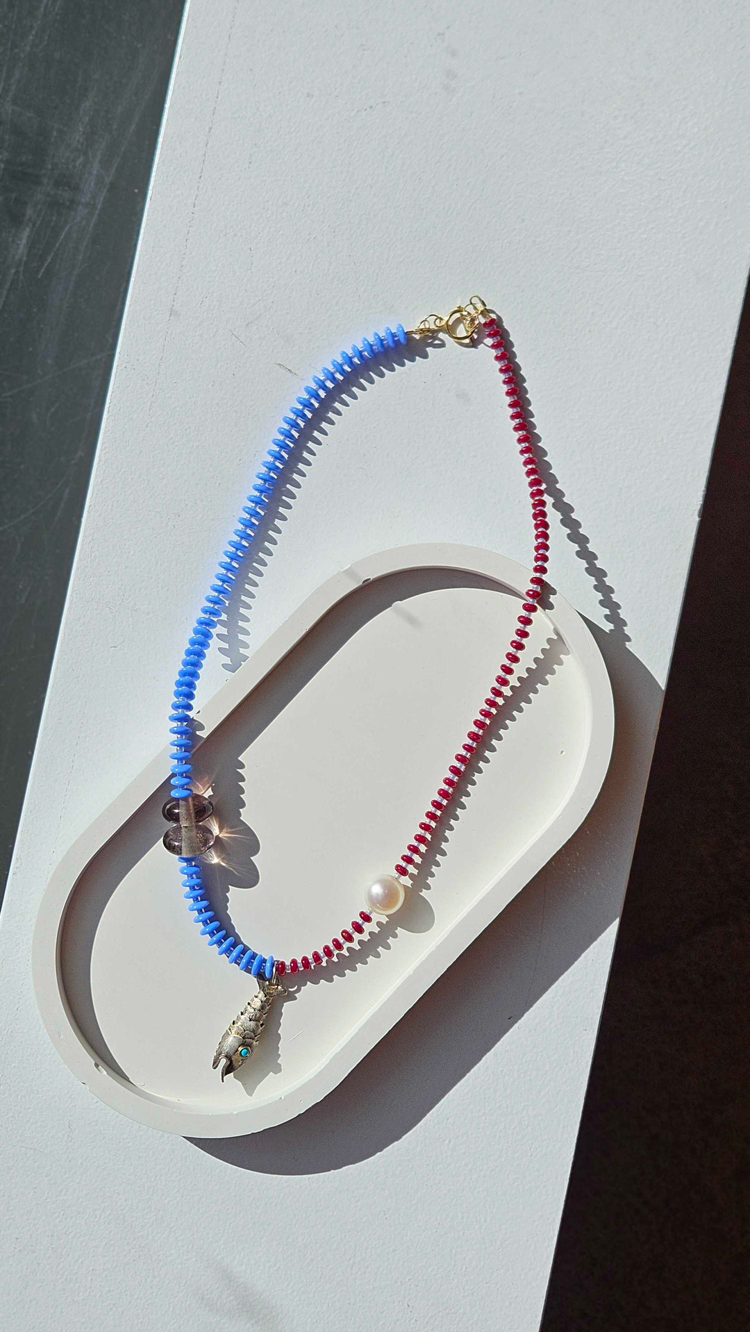 Vintage Sterling Silver Fish & Purple Murano Glass Charm Necklace no.6