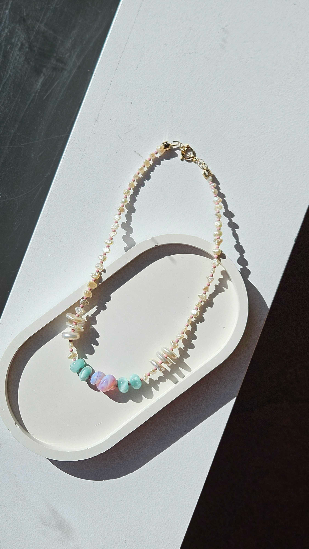 Pink Vintage Murano Glass Center Bead Necklace no.8