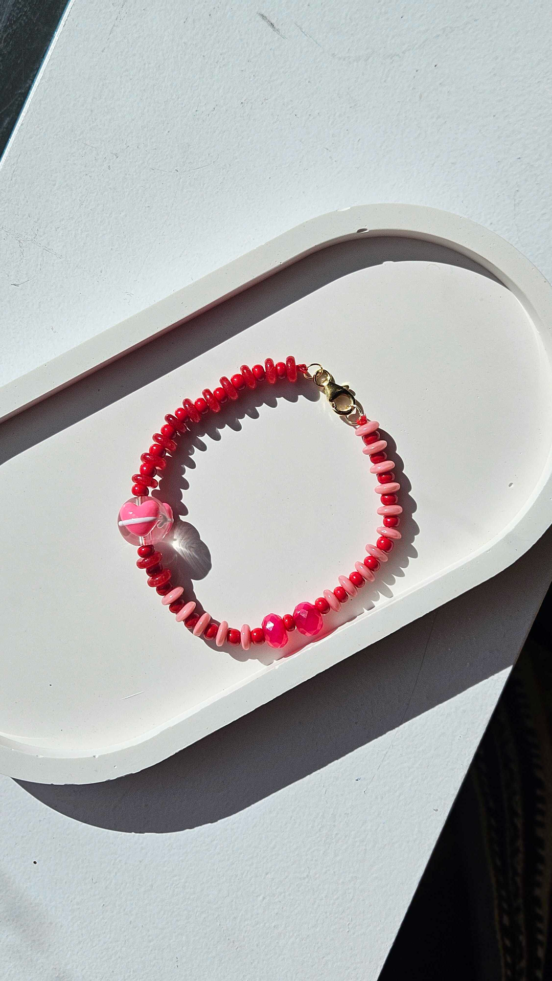 Red Gemstone with Heart Bead Bracelet no.21