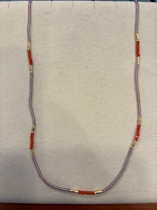Clear pink seed, carnelian necklace