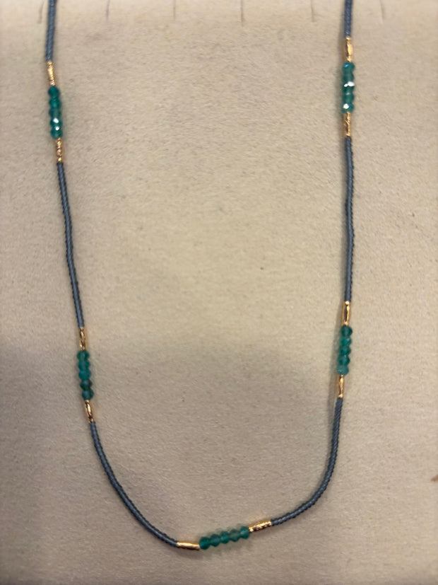 Grey seed with green onyx necklace