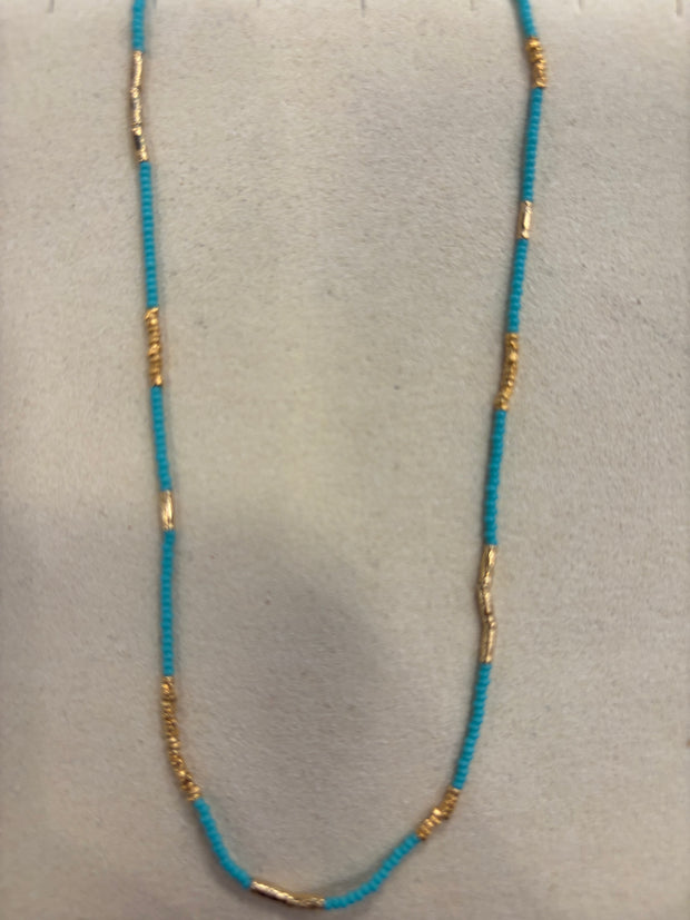 Seed beads with gold necklace