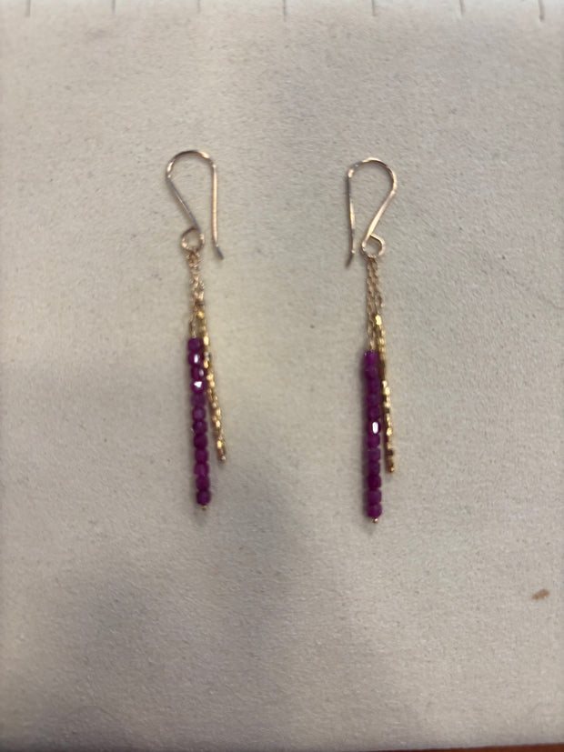 Carnelian and gold bead fringe earring