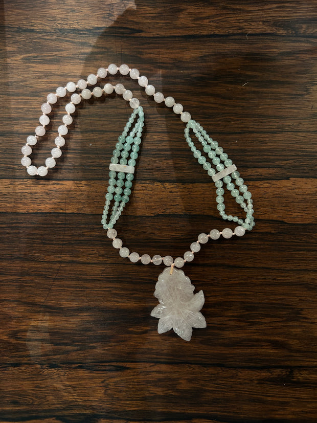 Pink and Green Jade Carved Pendant
