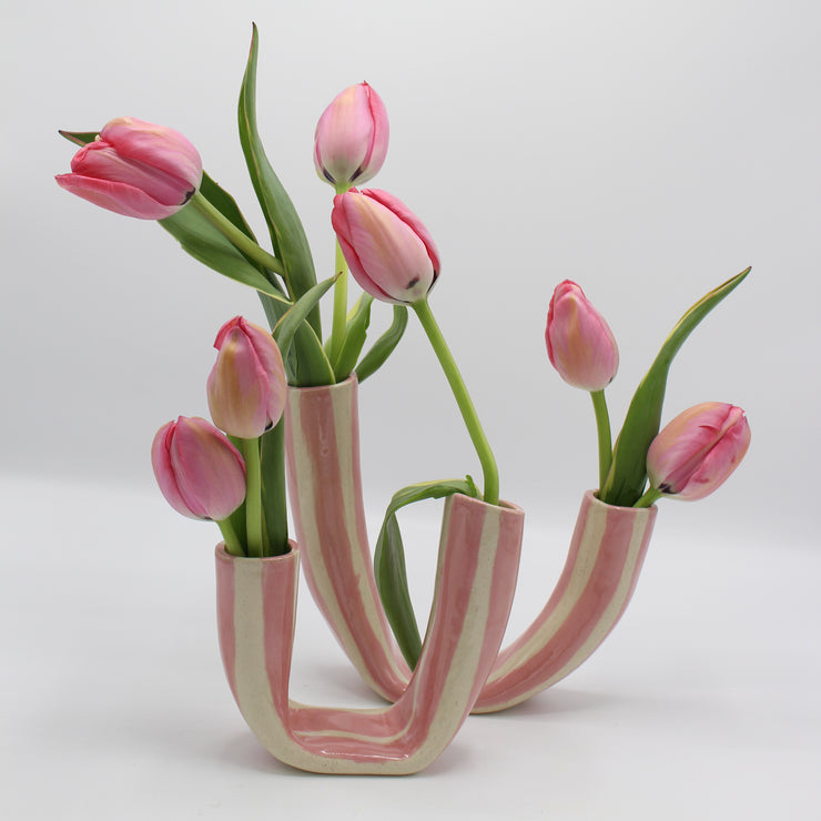 Pink & White Stripe Large Vase