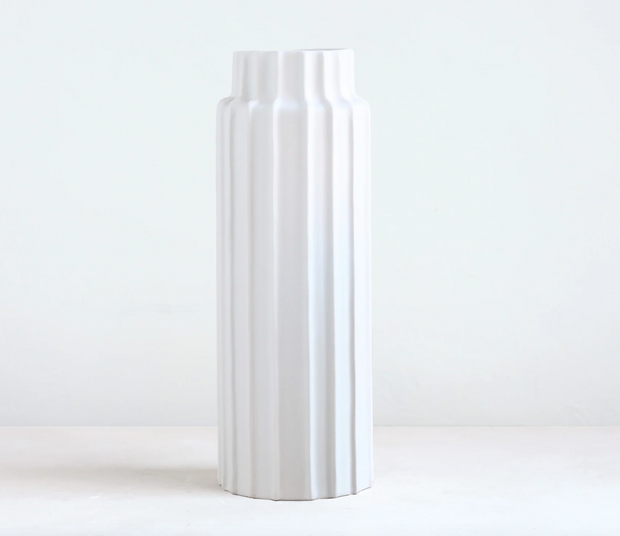Tall Ceramic Cylinder Vase, Matte White