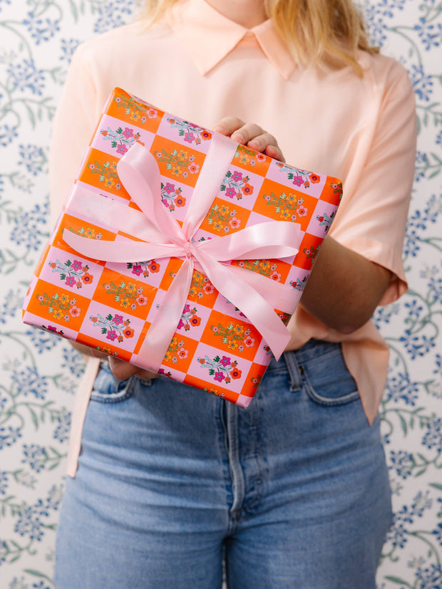 Wrapping Paper Sheets - Floral Check