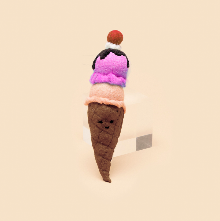 Double Scoop Cone Squeaker Toy - Brown