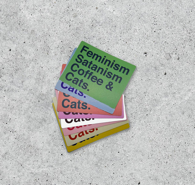Feminism, Satanism, Coffee and Cats vinyl sticker: Rainbow