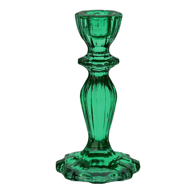 Dark Green Glass Candlestick Holder