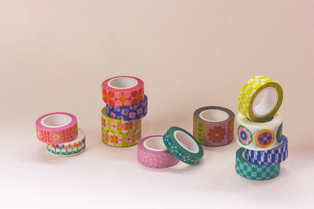 Flowerchain 10mm • Dainty Retro Flowers Skinny Washi Tape