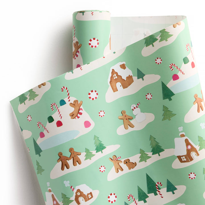 Mint Gingerbread Village Gift Wrap | Wrapping Paper Roll