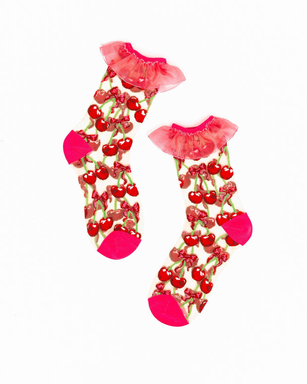 NEW FW25 STYLE: Cherry Bow Ruffle Sheer Crew Sock