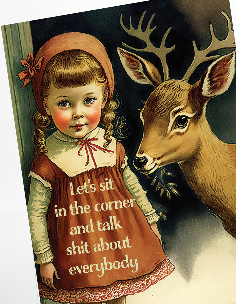 Lets Talk Shit Greeting Card Funny Retro Deer