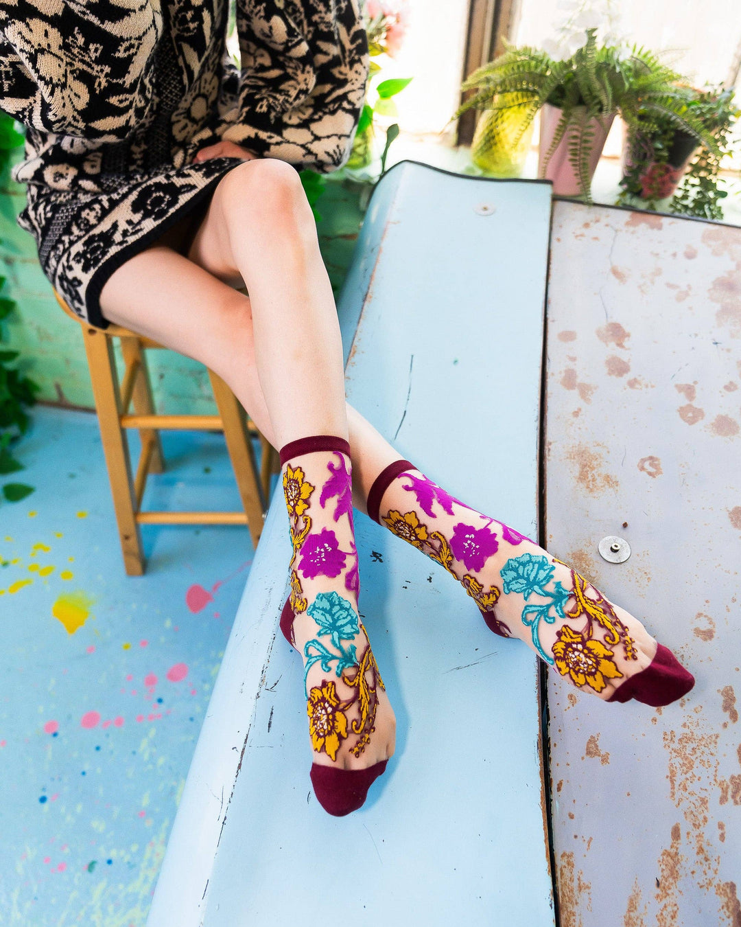 Gem Garden Sheer Crew Sock