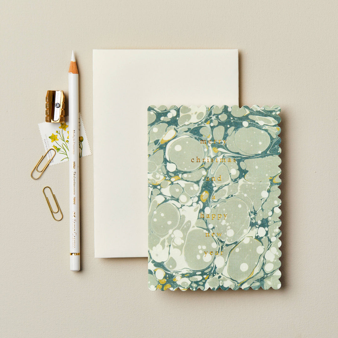 Cream Marble 'Merry Christmas' Card