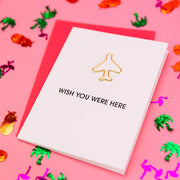Wish You Were Here Airplane Paperclip Letterpress Card