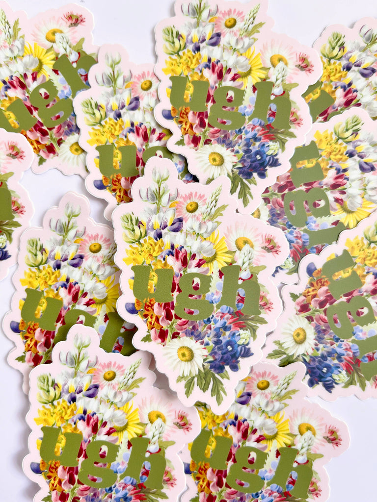 Ugh Funny Sticker Pretty Floral Pastel Decal