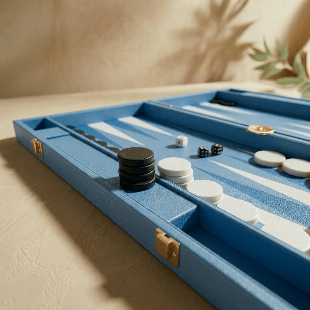 Leather Backgammon Set - Blue And Black
