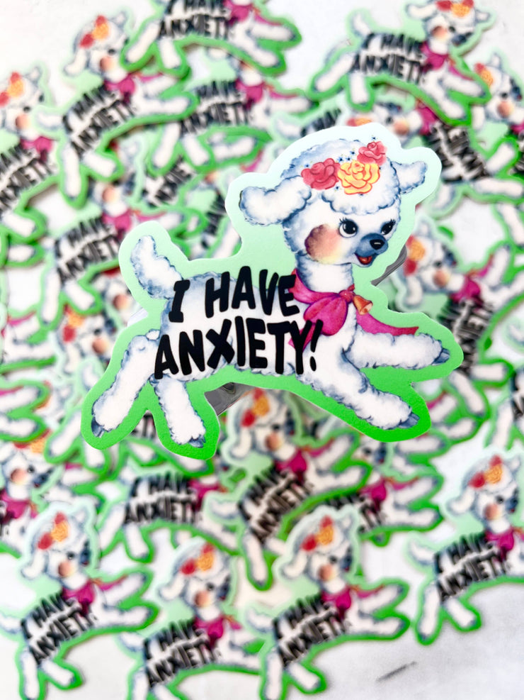 I Have Anxiety Cute Lamb Sticker - Funny Retro Style Sticker