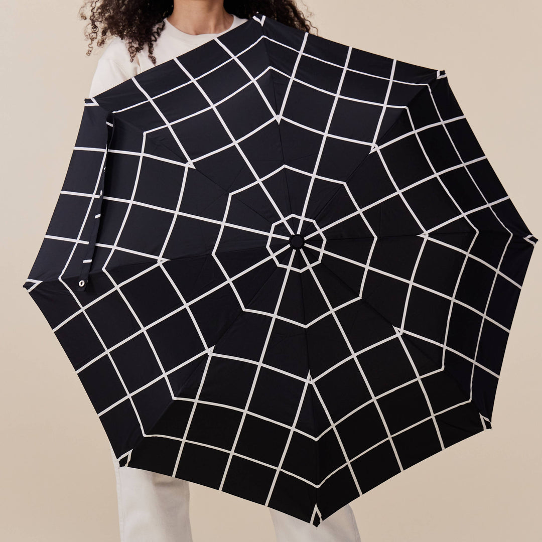 Stylish Black Grid Compact Eco-friendly Duck Umbrella
