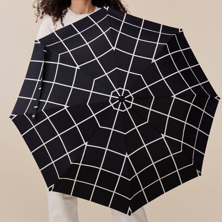 Stylish Black Grid Compact Eco-friendly Duck Umbrella