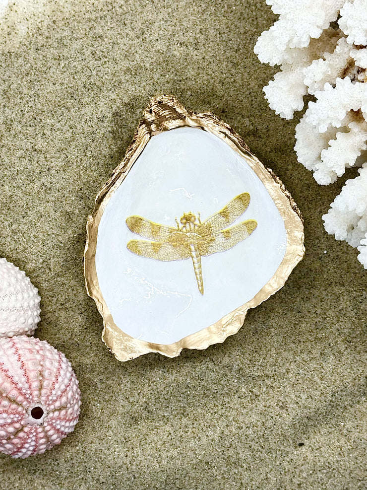 Gold Dragonfly Oyster Trinket Dish