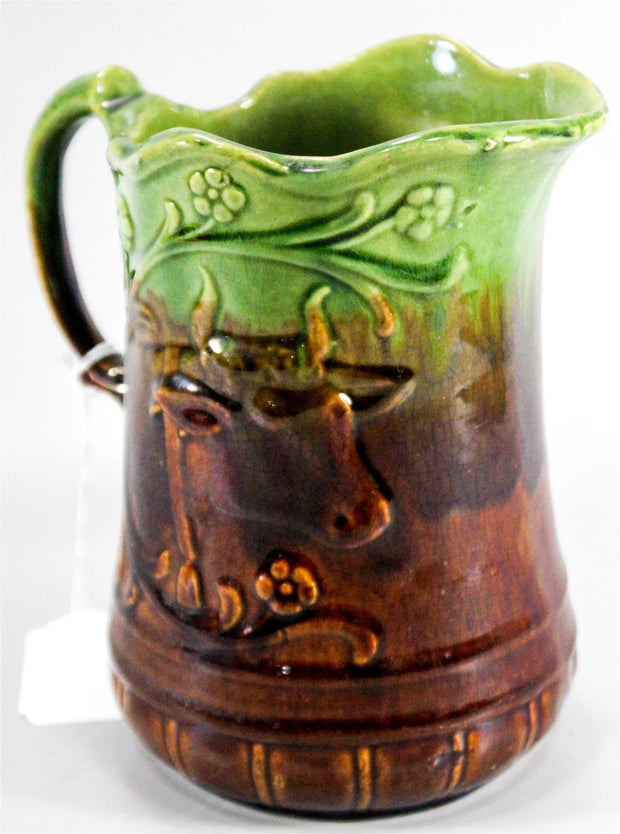 Majolica Cow & flowers Pitcher