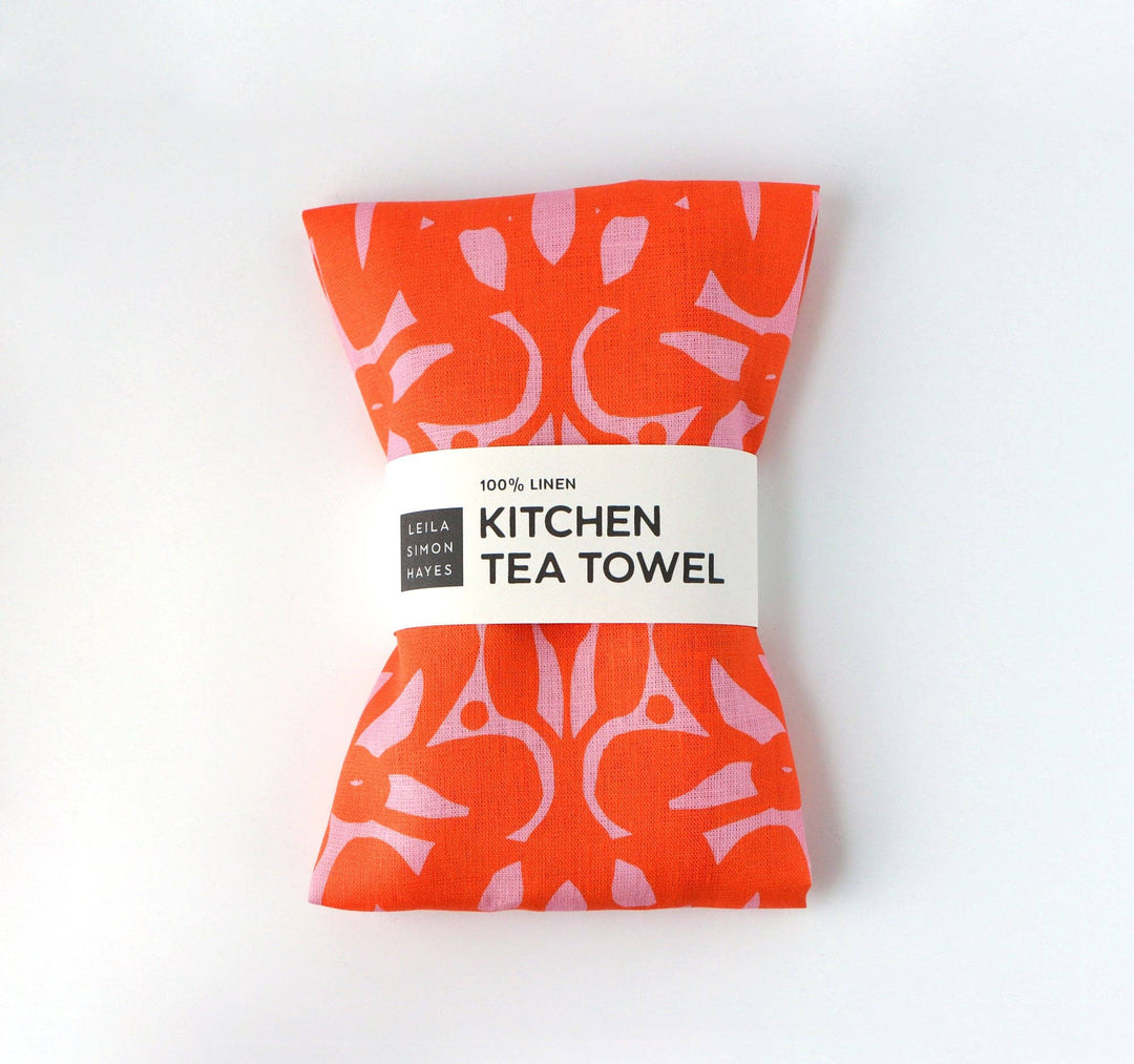 Trellis Tea Towel, orange-red