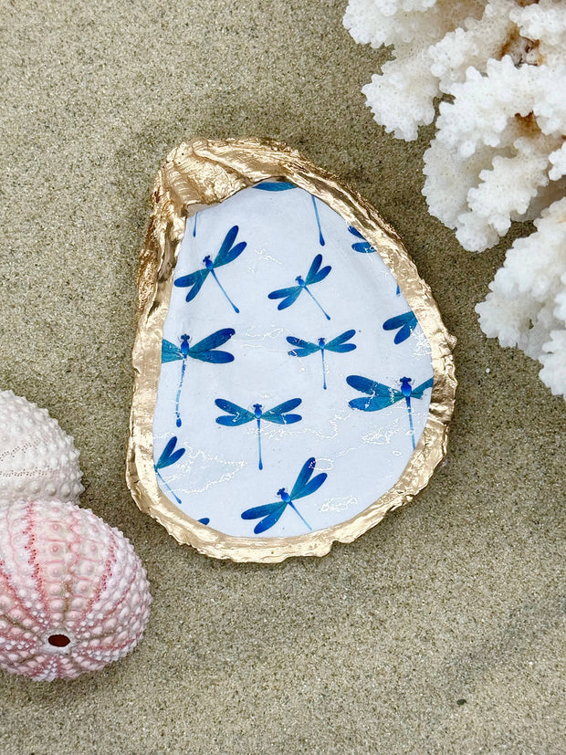 Blue Dragonflies Oyster Trinket Dish