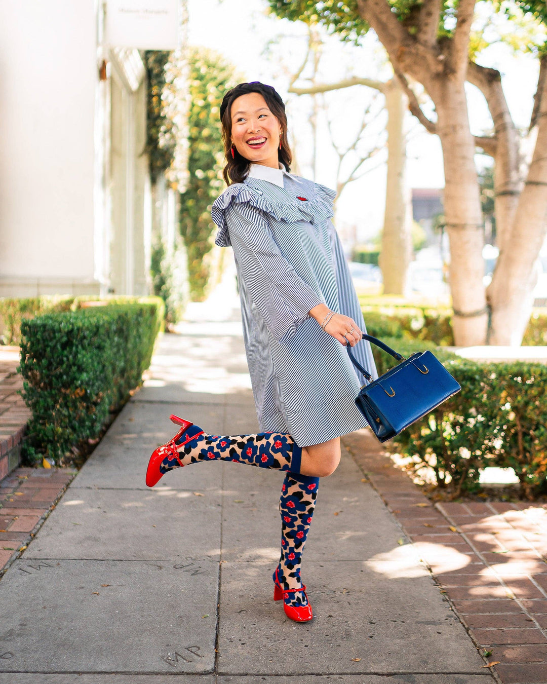 Bold Blue Sheer Knee High Sock