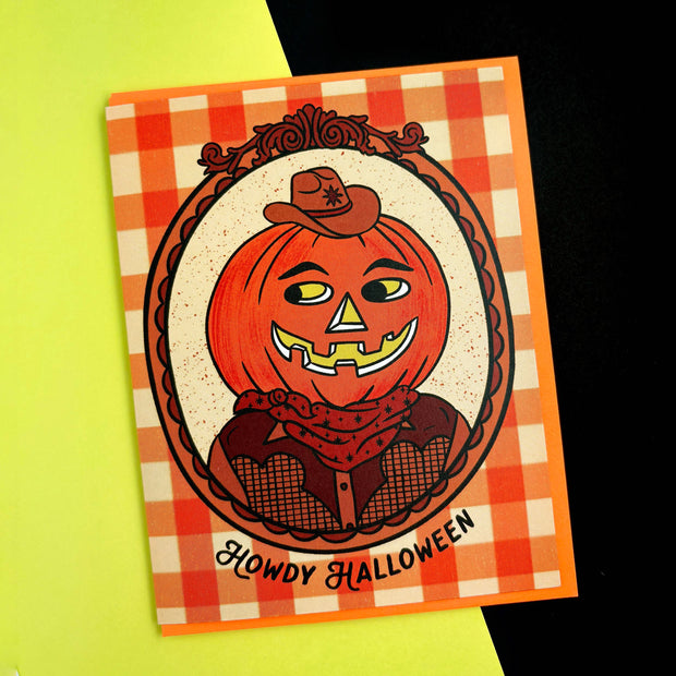 Howdy Halloween Cowboy Jack-O-Lantern Card: Single card