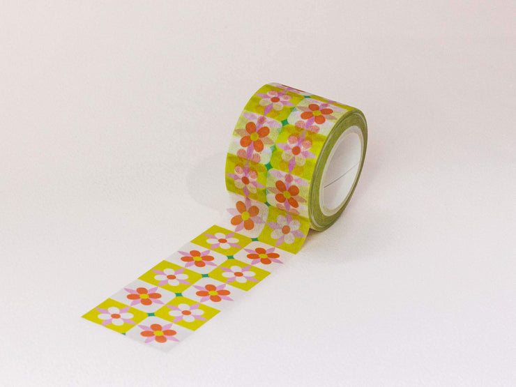 Flower Tiles • Retro Floral Wide Washi Tape – 30mm