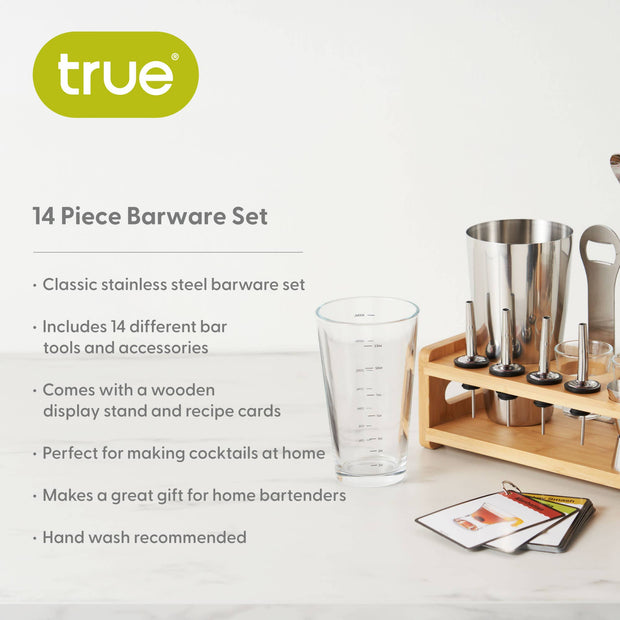 Ultimate Essential Bar Tool Set with Wooden Stand Set of 14