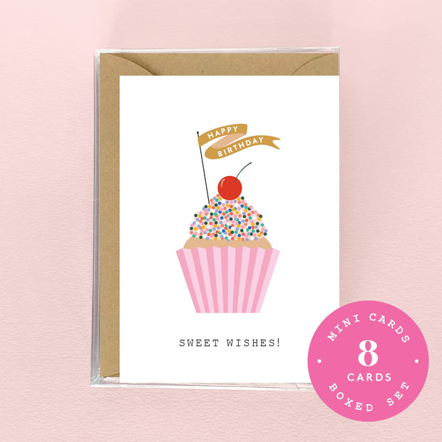 Mini Boxed Set - Happy Birthday Sprinkle Cupcake -  8 Cards