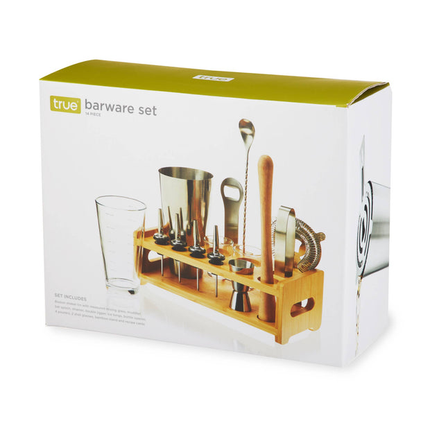Ultimate Essential Bar Tool Set with Wooden Stand Set of 14