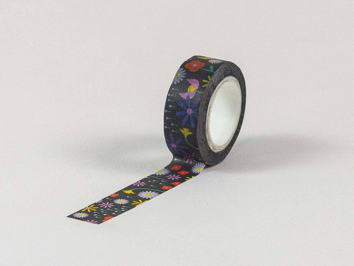 Chanson de Fleurs Black Floral Washi Tape – 15mm