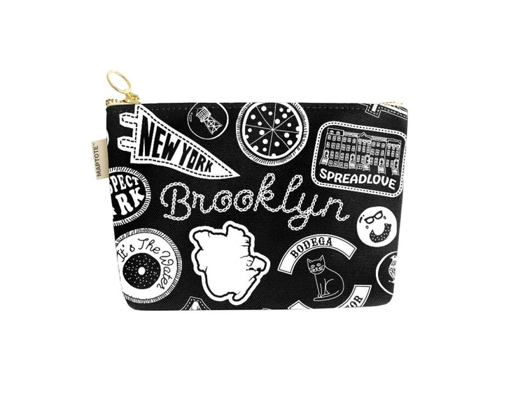 Brooklyn Pins & Patches Zipped Pouch: Caramel