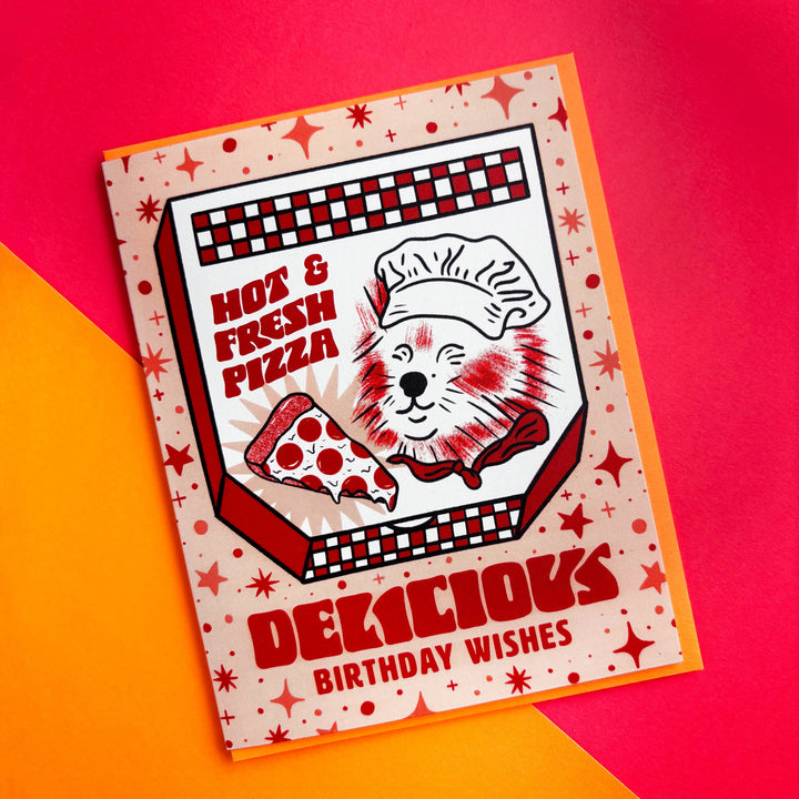 Pizza Birthday Card: Clear sleeve