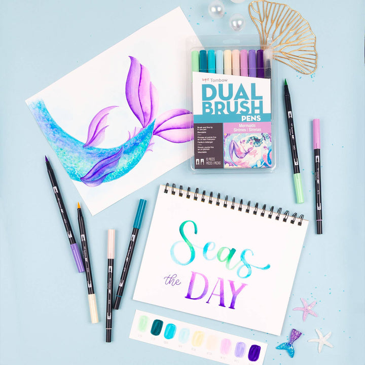 Dual Brush Pen Art Markers, Mermaids 10-Pack
